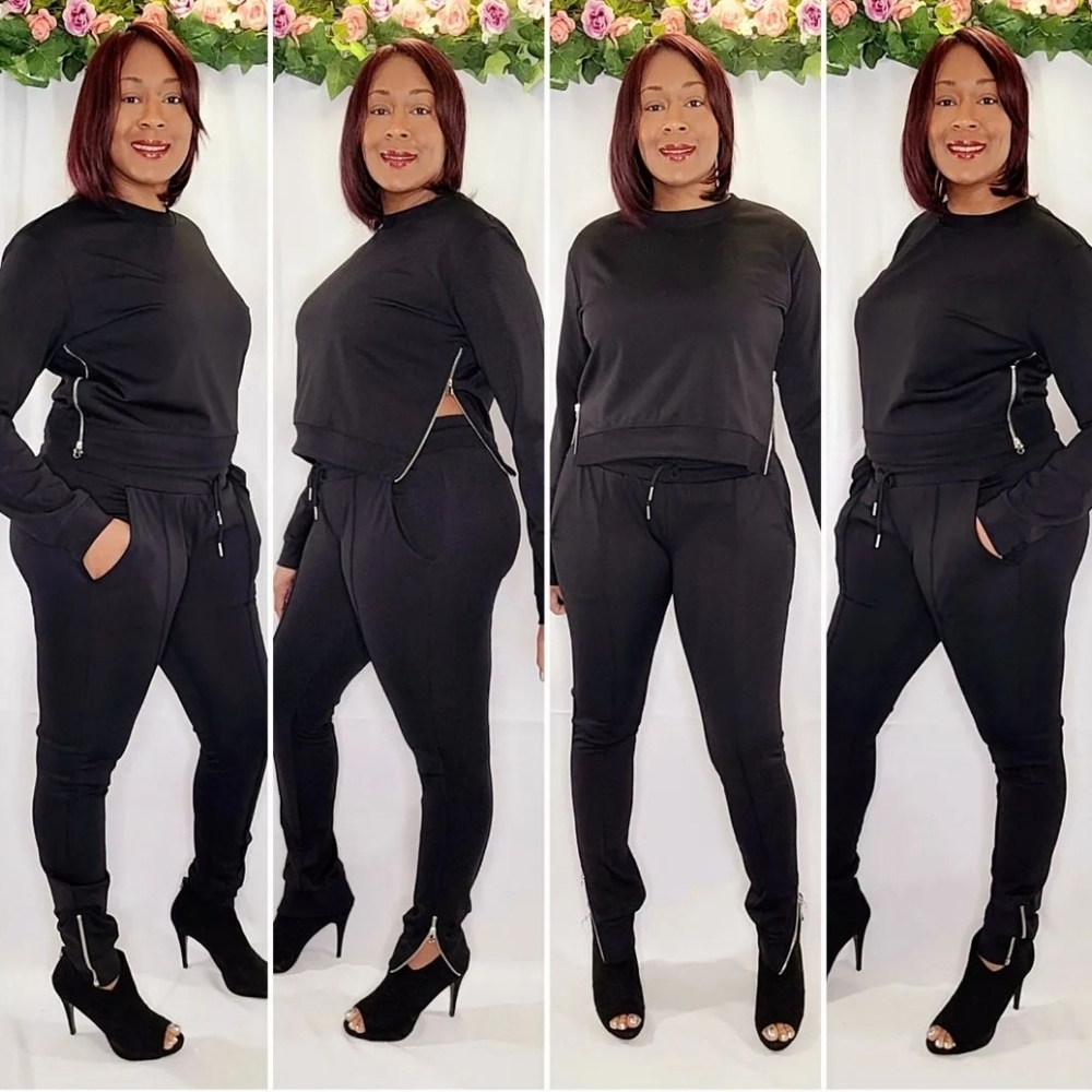 Side Zipper Long Sleeve Jogger Set